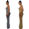X5259 European Fashion Sexy Rhinestone Backless Nightclub Party Dress - See-through Long Dress for Women