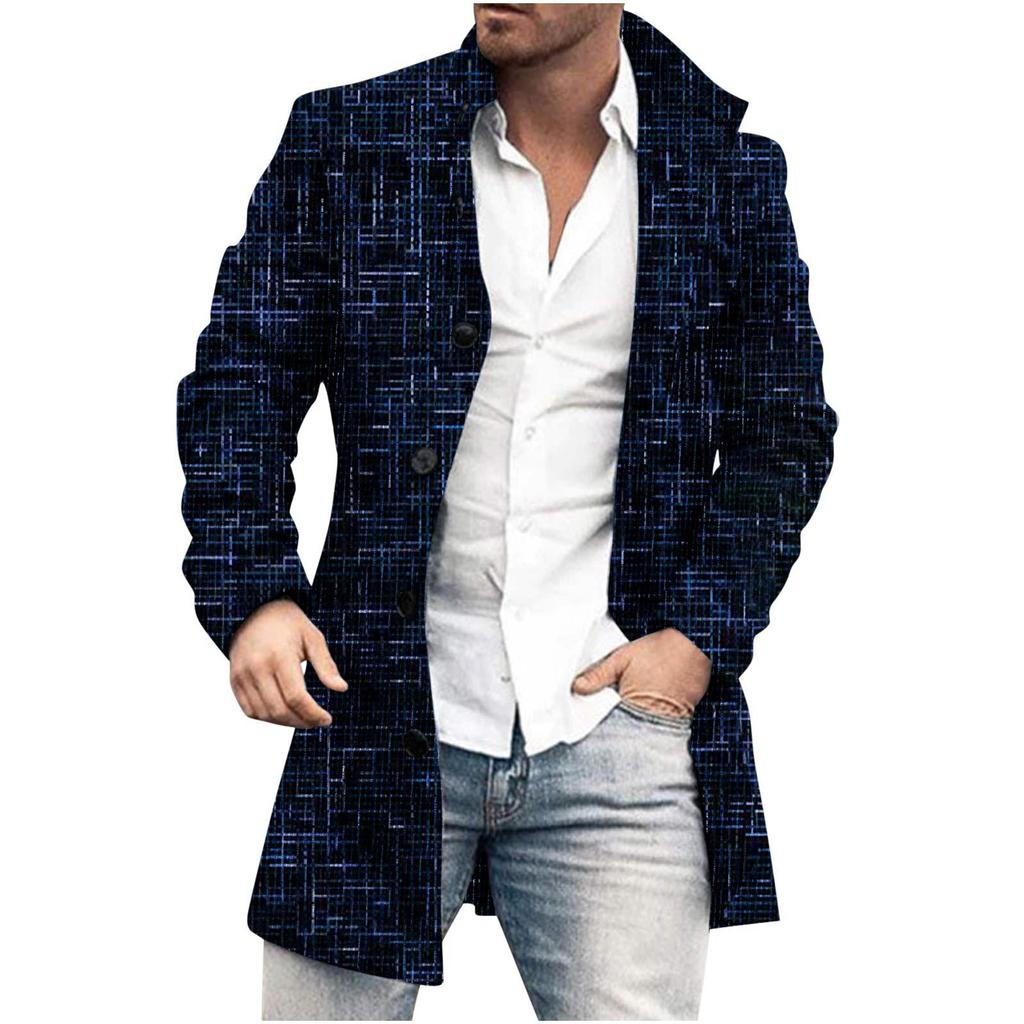 Spring New Men's Pocket Versatile Daily Retro Stand Up Collar Medium Long Woolen Coat Men's Casual Coat Men's Clothing