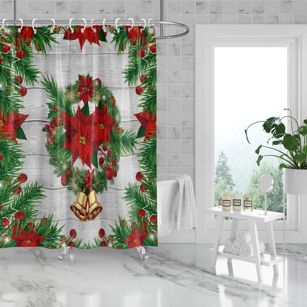 1 Stück Weihnachtsglocken-Druck Wasserdichter Duschvorhang Badevorhänge Trennwand Mehrere Größen 12 Haken Sichtschutz