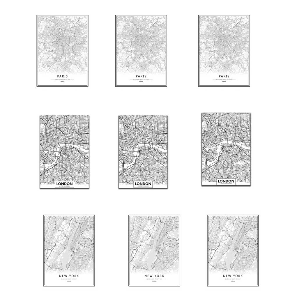 Framed World City Map London Paris New York Poster Home Deco Art Canvas Painting