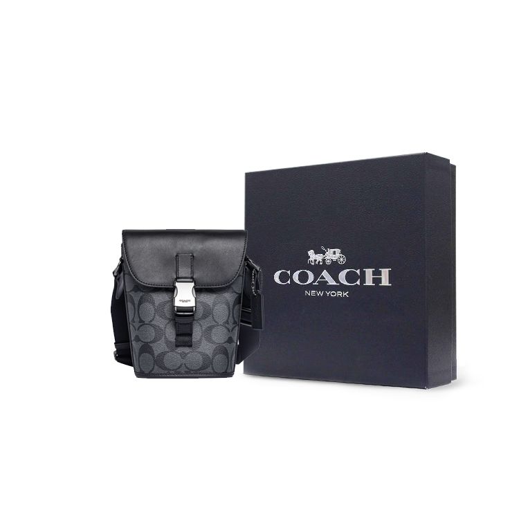 Coach Traccia 16 Ciondolo Logo Classico Tela Rivestita E Pelle Mini Borsa a Tracolla Borse da Uomo Grigio C3134-QBCHR