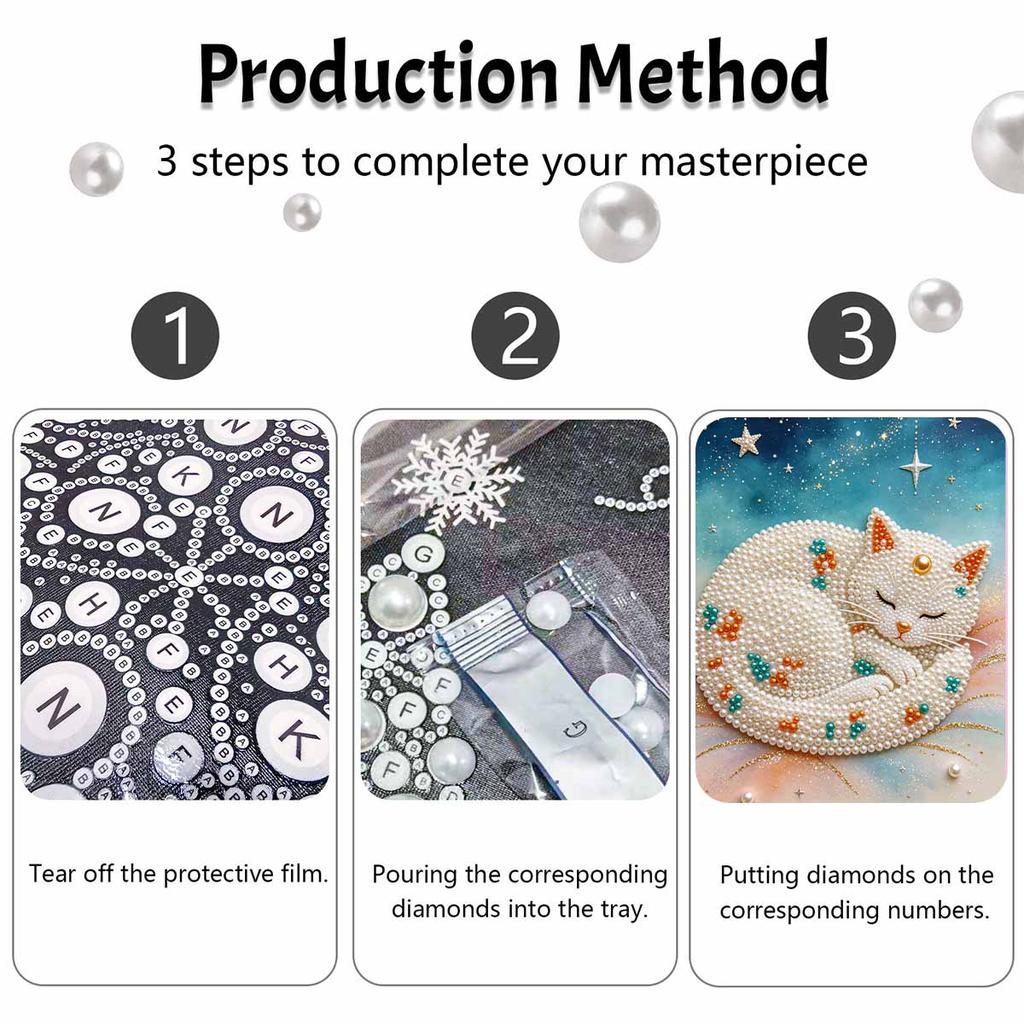 Pearl Painting DIY Kit Frameless Sleeping Cat Canvas Shiny Bead Art Creative Craft for Bedroom Living Room Decor