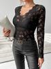 Women's Tops Scalloped Neck Edge Single Lace Long Sleeve T-Shirt Slim Slim Tops