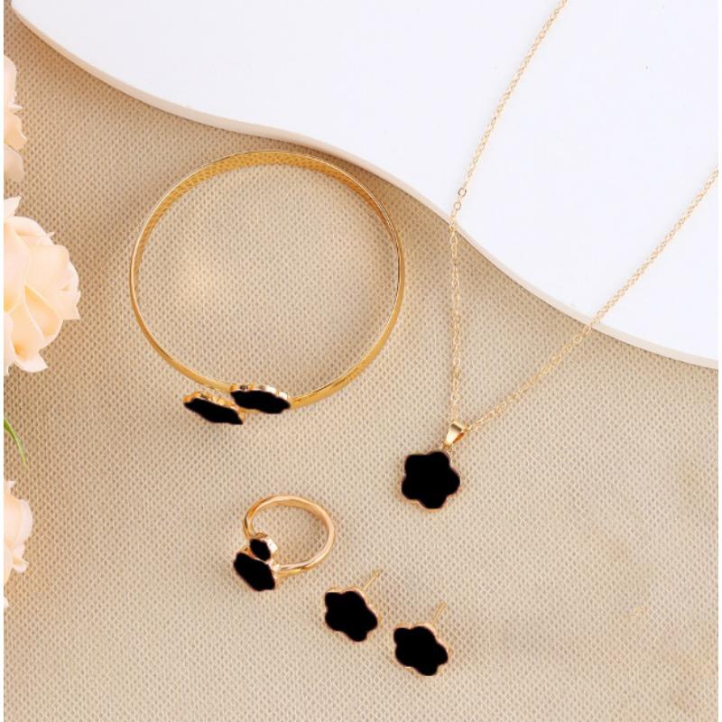 Korean Version Five-leaf Flower Lucky Stud Earrings Necklace Bracelet Bracelet Ring Set Five-petal Flower