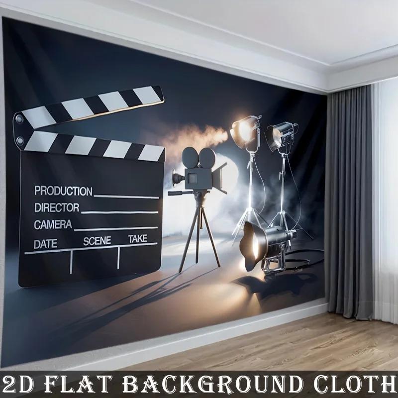 Peach Skin Tapestry Movie Clapperboard Film Camera Spotlight Wall Hanging Cinema Theme Background Cloth For Home Theater Decor
