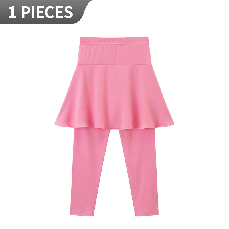 Girls solid color fashion fake two-piece solid color long pants skirt casual sports versatile bottom pants anti slip pleated sk 100cm