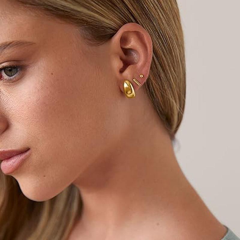 14K Gold Luxury Hoop Earrings for Women Glossy Half Hoops Earrings
