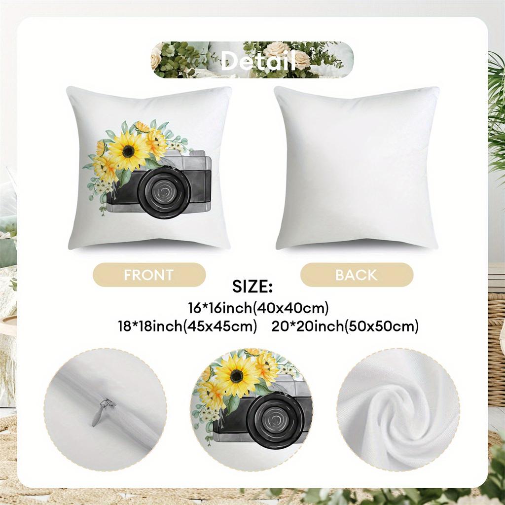 4pcs Fresh Pastoral Style Bee Sunflower Vintage Camera Throw Pillow Covers Green Pickup Truck Hello Summer Decorative Cushion Case for Bedroom Sofa