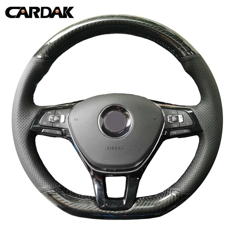 CARDAK Hand-stitched Black Suede Steering Wheel Cover for Volkswagen VW Golf 7 Mk7 New Polo Jetta Passat B8