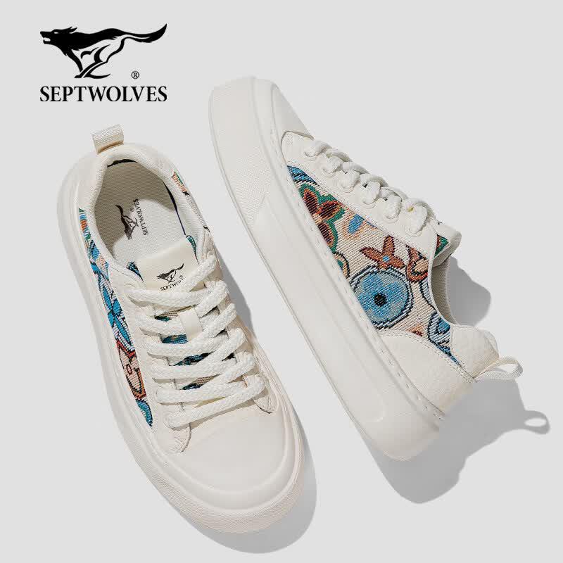 Septwolves Men's Breathable Embroidered Low-Top Canvas Shoes