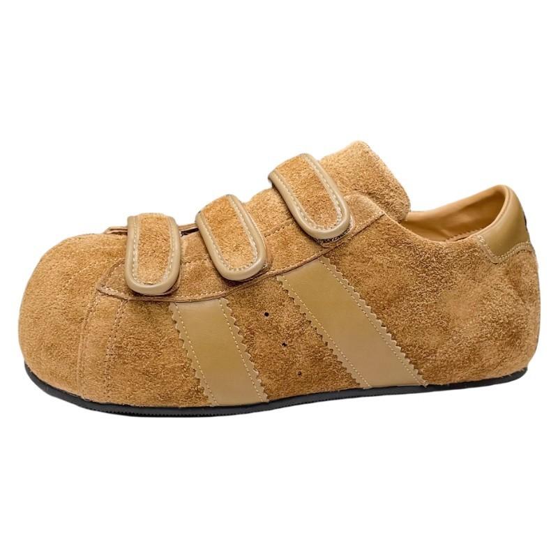 Leather Velcro Women's Shoes Red Dexun Shoes Women's 2025 Autumn New Student Bread Shoes Casual Board Shoes