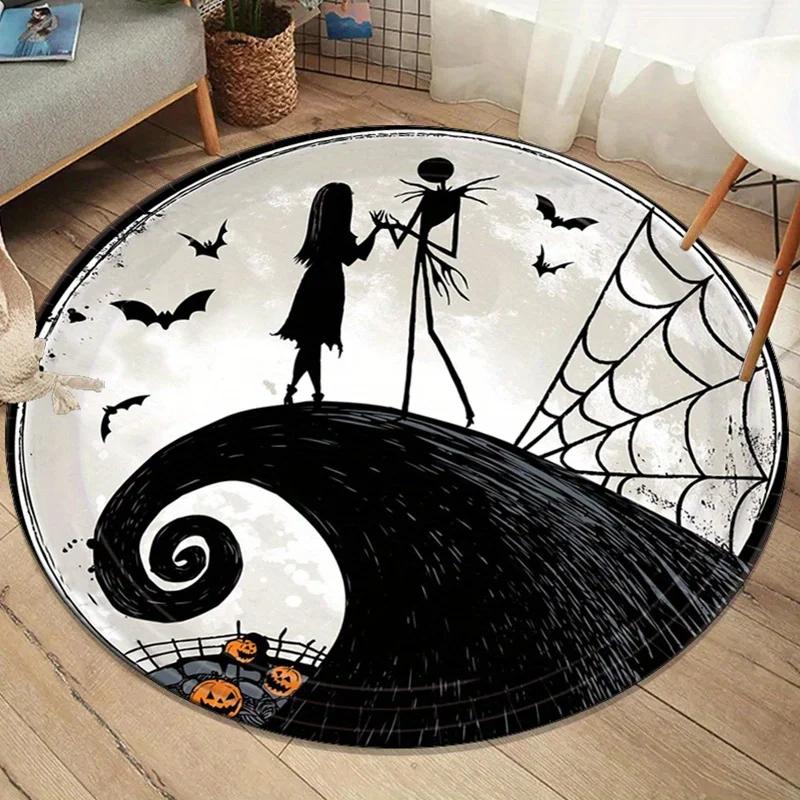 Tappeto Rotondo Disney Nightmare Before Christmas Pipistrelli Ragni Pavimento Soggiorno Camera da Letto Stanza di Halloween Tappeto Rotondo Decorazione