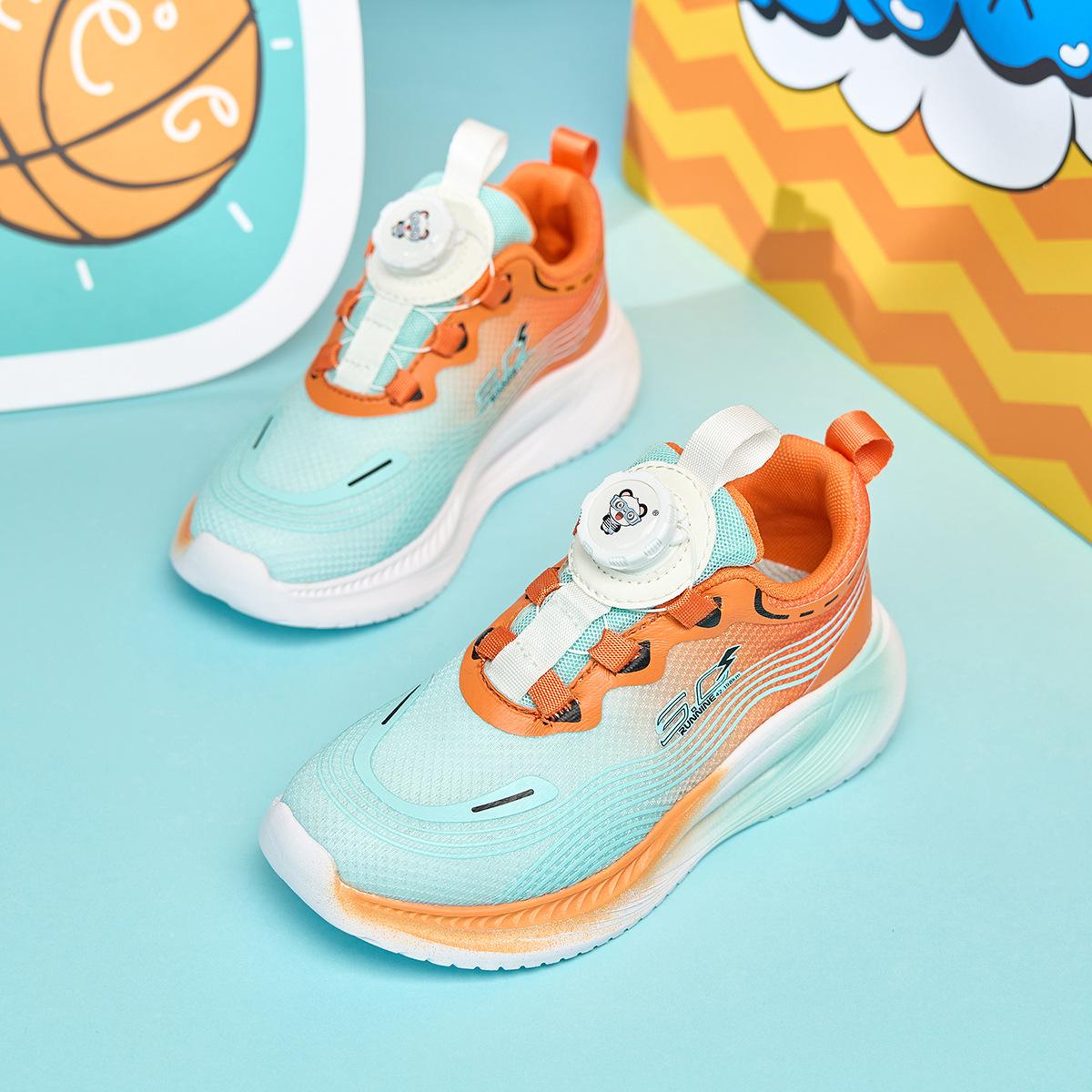 

Boys and girls shoes 2025 spring new children s mesh breathable sports shoes medium and older children s rotating buckle running shoes 39
