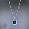 2026 Rectangular Simulated Emerald Pendant Necklace for Women - S925 Sterling Silver, High-End Fashionable Light Luxury, European & American Style