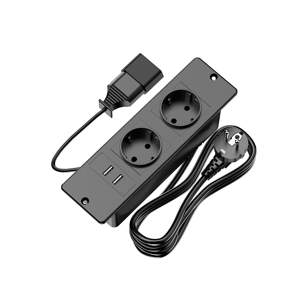 Recessed Power Strip with 2 Sockets USB A USB C Ports Embedded Furniture Charging Station for Desk Nightstand Cabinet
