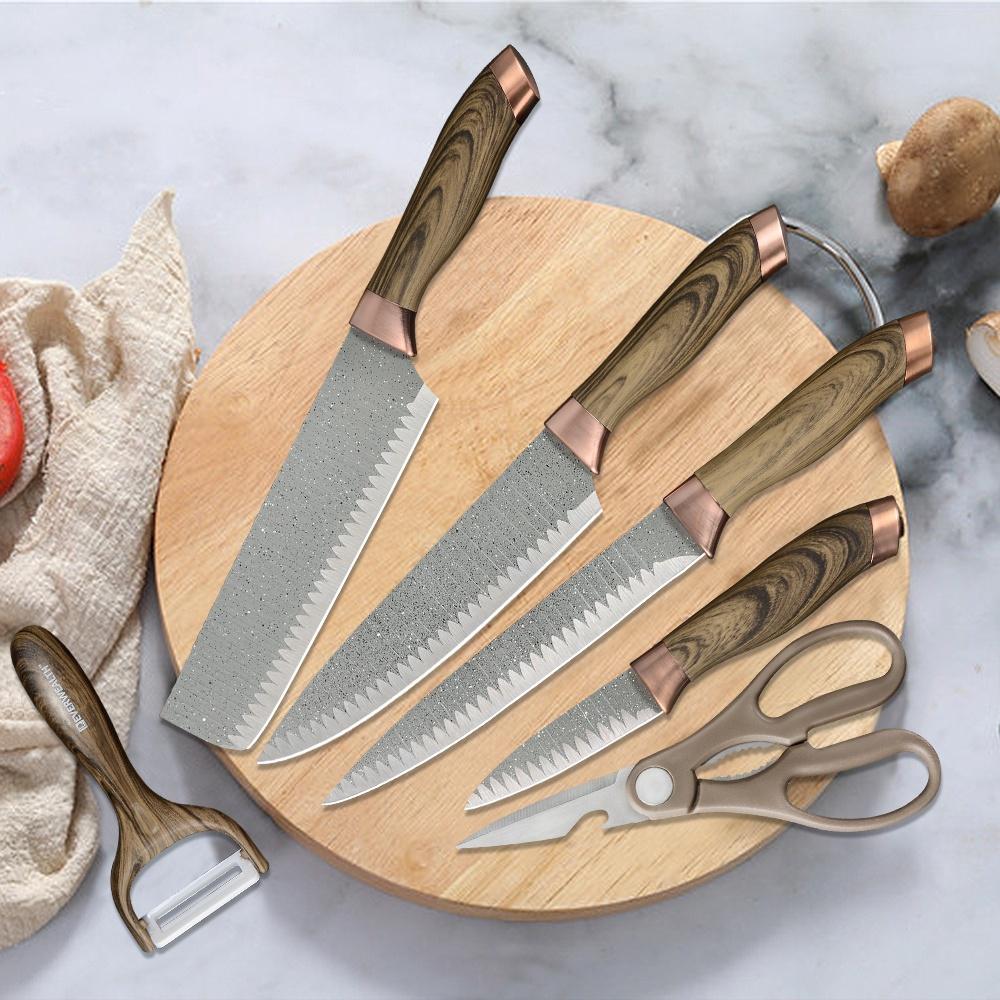 6PCS Stainless Steel Kitchen Knives Set Scissor Fruit Vegetable Peeler Knives Gift Chopping