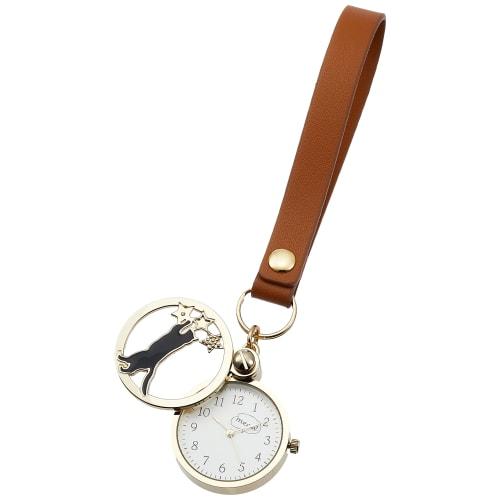 Fieldwork Analog Pocket Watch with Cat Strap and Bag Charm, Brown, GY030-2, Women's