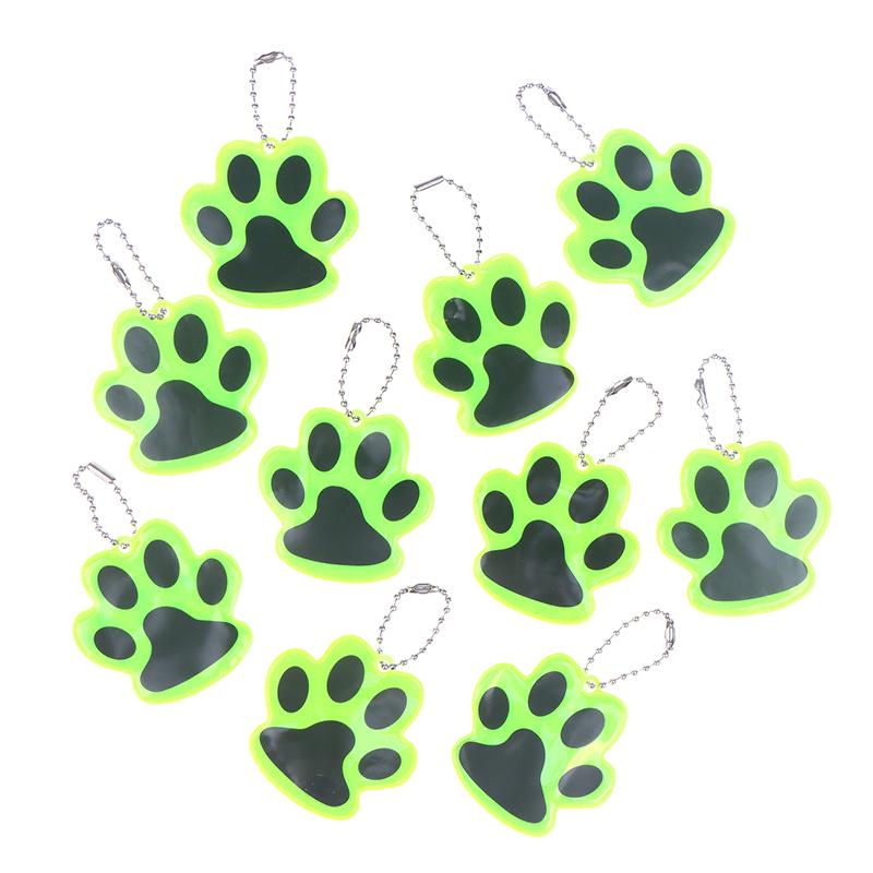 10Pcs Cute Paw Reflective Keychain Outdoor Night Safety Kids Pet Double-Sided Reflective Backpack Accessories Pendant