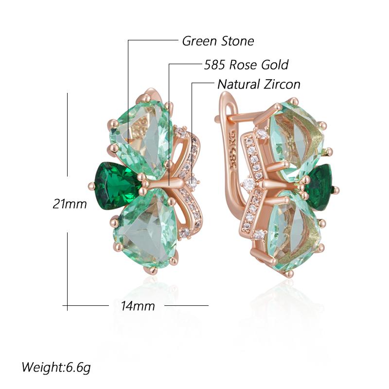 Unique Green Stone Drop Earrings For Women Fashion Rhombus Natural Zircon Accessories Rose Gold Vintage Daily Jewelry