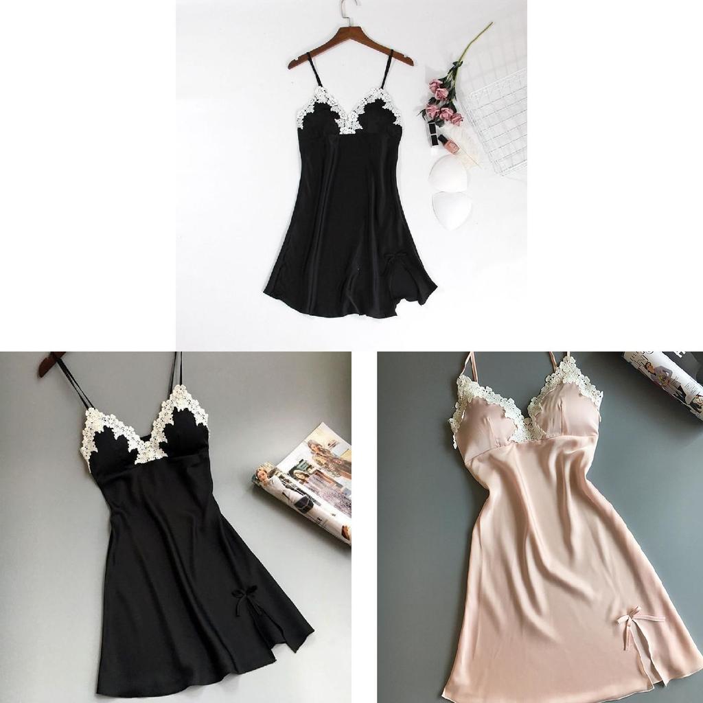 Milk Silk Lace Trim Nightwear With Low Cut And Seductive Design For Summer Sleepwear