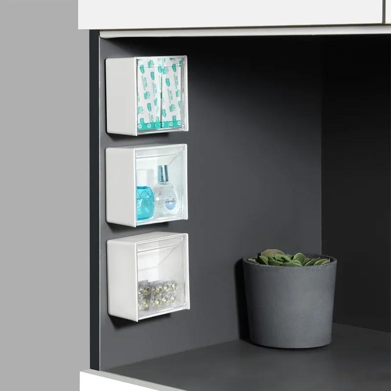 1/2pcs Wall Mounted Storage Boxes Dustproof Bathroom Organizer for Cotton Swabs Makeup Self-Adhesive Small Jewelry Holder Box