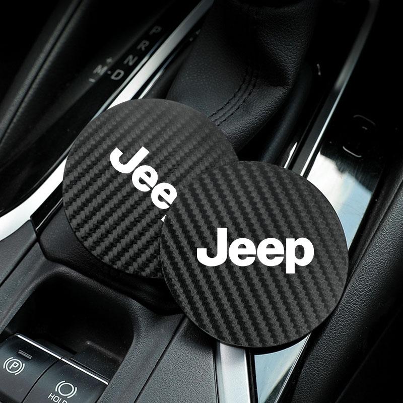 2Pcs Carbon Fiber Car Cup Holder Coaster Non-Slip Shock Mat For Jeep Wrangler JK Gladiator Renegade Grand Cherokee Valve Stem AKV1