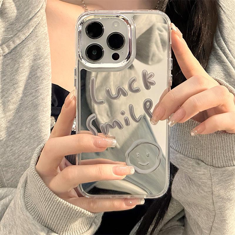 Zhitai Mirror iPhone 15 Case: Compatible with iPhone 14 Pro and Apple 16 Pro Max, Featuring a Three-in-one Design with a Smiley Face.