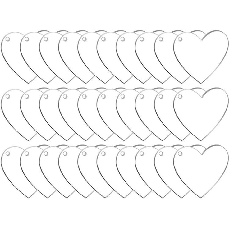 30PCS Transparent Heart Keychains with Hole for Handmade Projects Art Crafts Blank Acrylic Ornaments 1