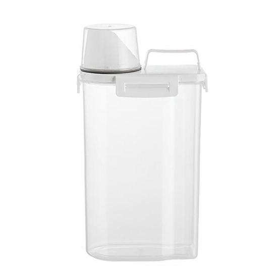 Getreide Dose Ergonomischer Griff Messbecher Design Aufbewahrungsbehälter mit Deckel Kunststoff Transparent Getreidespender
