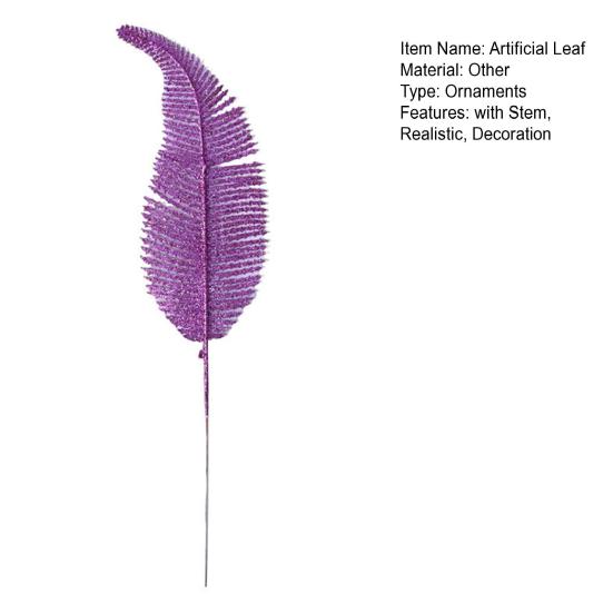 Yousheng Glitter Artificial Leaf with Stem Realistic Golden Green Purple Fake Fern Leaf Wedding Party Table Centerpiece Simulated Plants