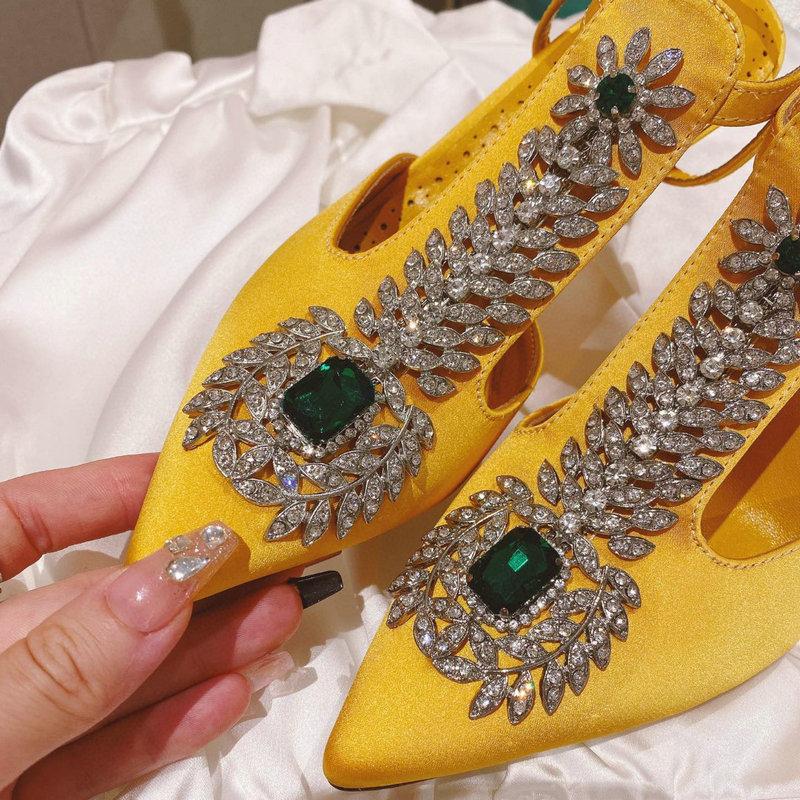 Mode 2025 Sommer Neu Spitz Stiletto High Heels Weibliches Temperament Sexy Diamant Schöne Hochzeitsschuhe Nach Leerkopf Sandalen