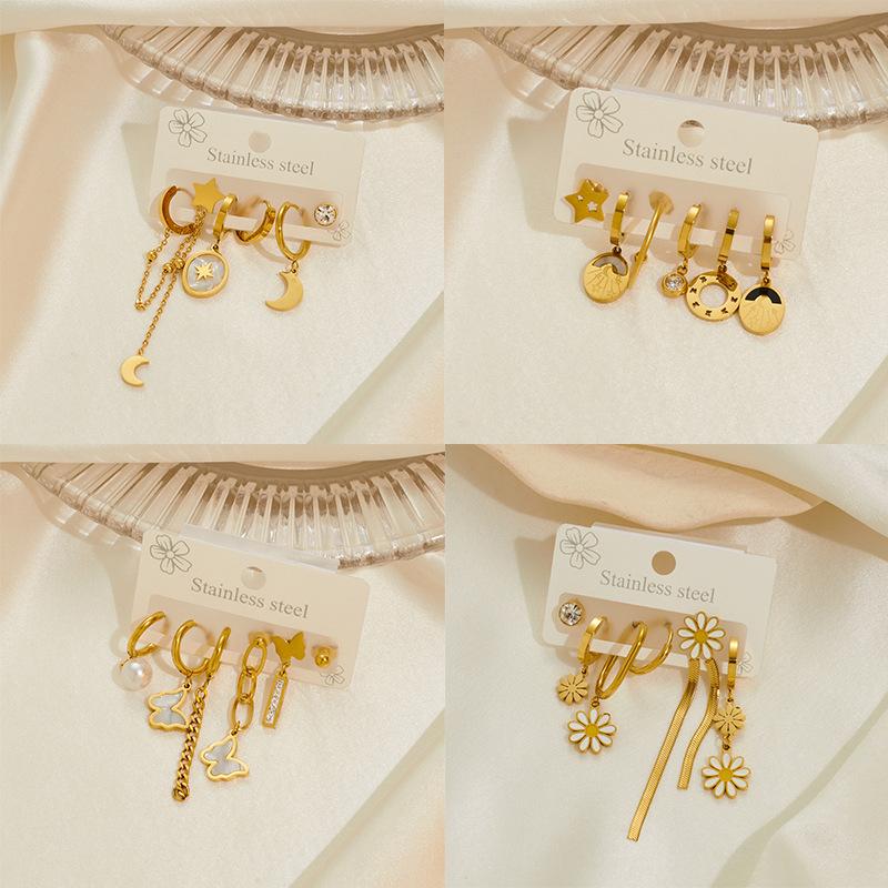 

Серьги со звездами, луной и цветами в разных стилях для женщин золотой