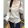 Women S Long Sleeve Knit Sweater With Waist Tie Hollow Out Fashionable