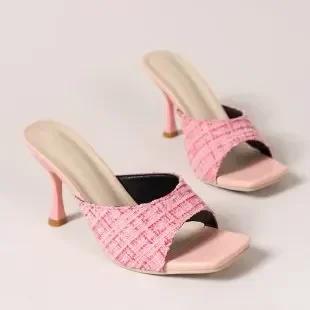 

High Slippers Women Pumps Peep Toe Mules Sandals Sexy Office Lady Stiletto Sandals Thin Heels Pink Wedding Shoes 2026 35 розовый