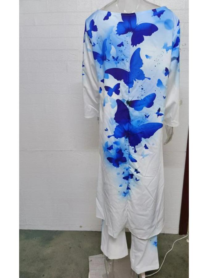2025 Women's Casual Loose Print Nine-Sleeve Sun Protection Shirt & Wide-Leg Pants Set