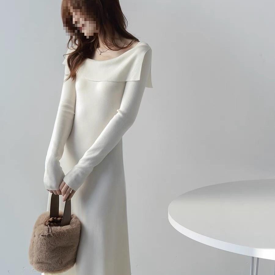 Fashion Knitted Off Shoulder Dress With Long Sleeves For Casual And Party Wear