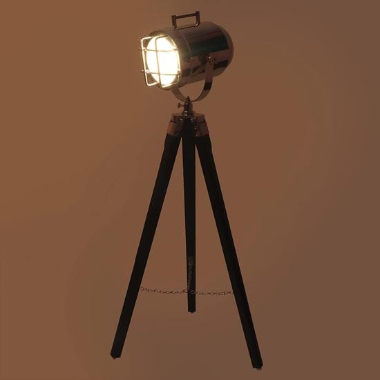 93.98 Cm Black Wooden Tripod Nickel Spotlight Industrial Nautical Searchlight for Home, Office, Livingroom, Bedroom, Diningroom Decor