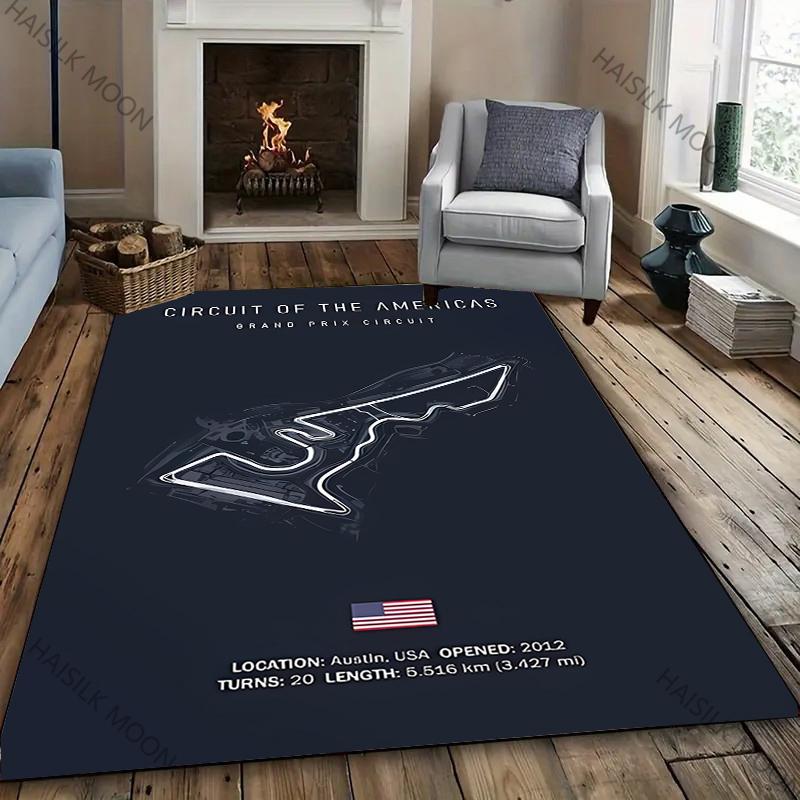 F1 Imola Monaco Streckenlayout Gedruckter Vier-Jahreszeiten-Teppich für Zimmer Sofa, Formel 1 Motorsport Thema Dekor Matte Rennliebhaber Teppich