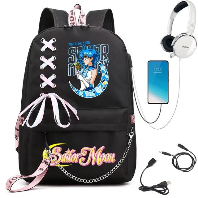 Sailor Moon Printed Student Backpack Ribbon Shoulder Bag Girls School Travel Backpack Large Capacity School Bag