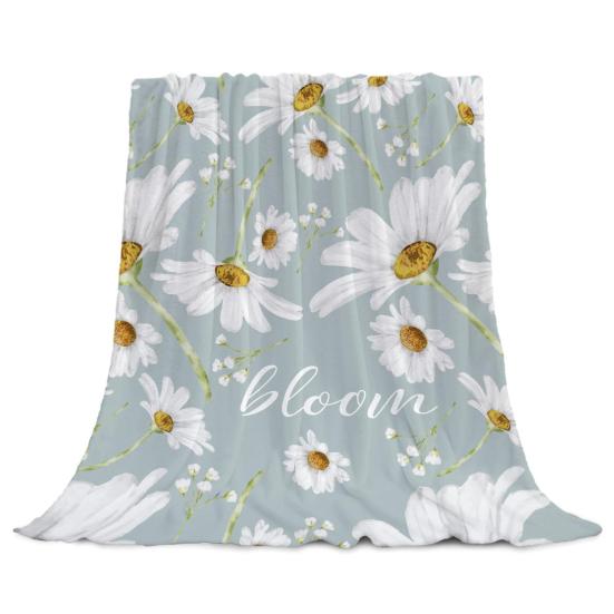 Spring Summer Flowers Blanket Soft Cozy Flannel Floral Nap Blanket Washable Daisy Sunflower Throw Blanket for Bed Couch Sofa Farmhouse Decor