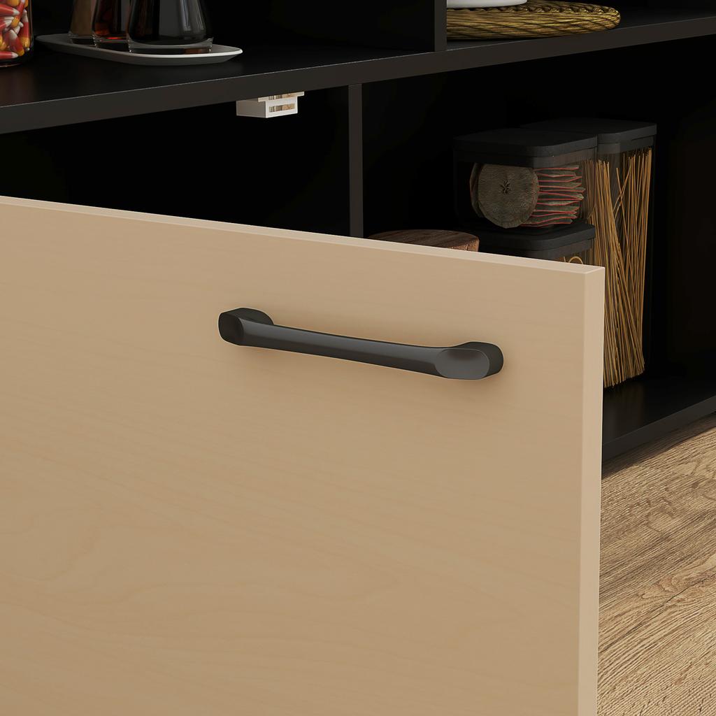 Set da Bar a 3 Pezzi, Tavolo da Bar con Piano Pieghevole, 2 Sgabelli da Bar, 6 Scomparti portaoggetti, Nero+Quercia, 116 x 70 x 89,5 cm