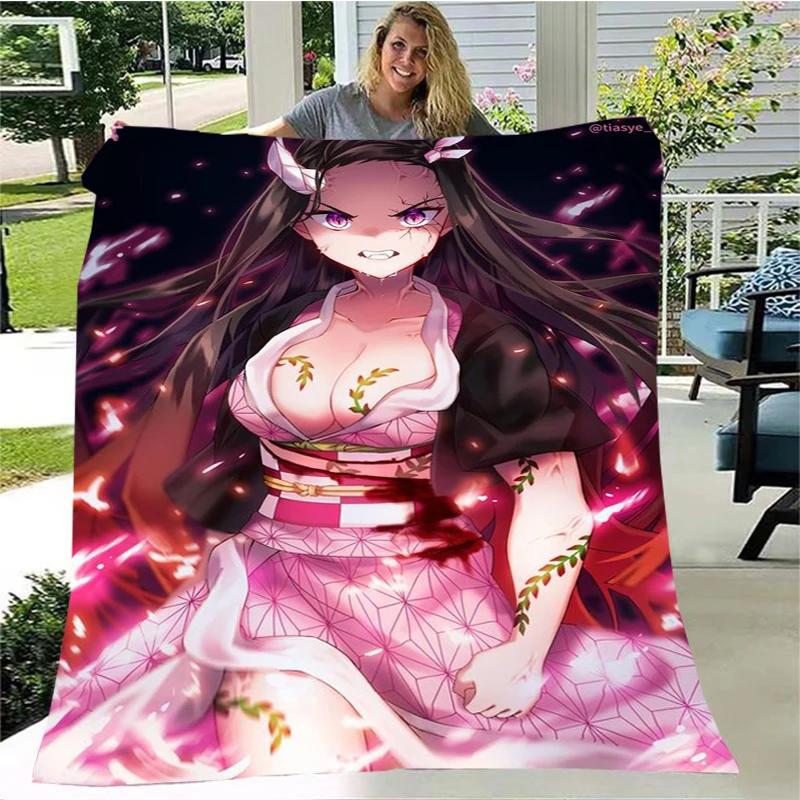 Moda Ghost Blade Stampa 3D Personaggio dei Fumetti Kamado Nezuko Sfondo Ragazza Regalo Coperta Letto Divano Coperta da Viaggio Campeggio