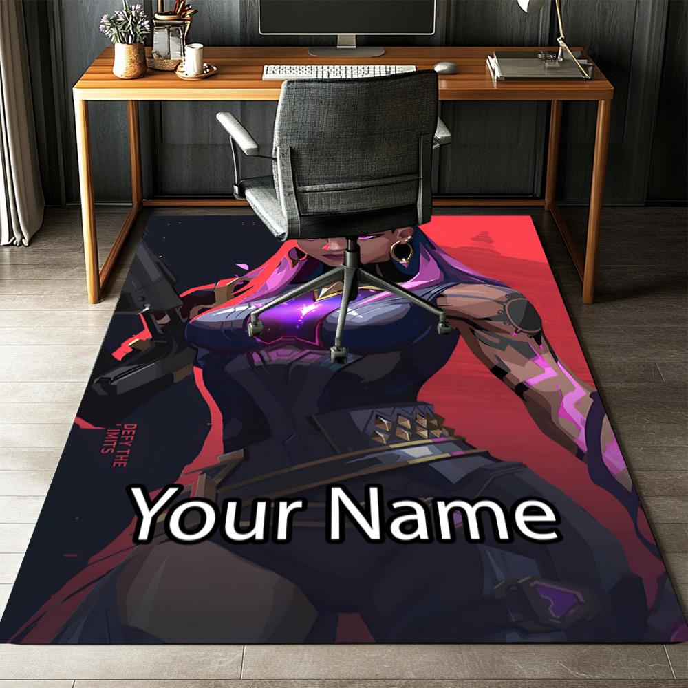 Custom Name Valorant Printed Carpet, Rug for Office Chair Living Room Bedroom Kitchen Room Decor Gifts.