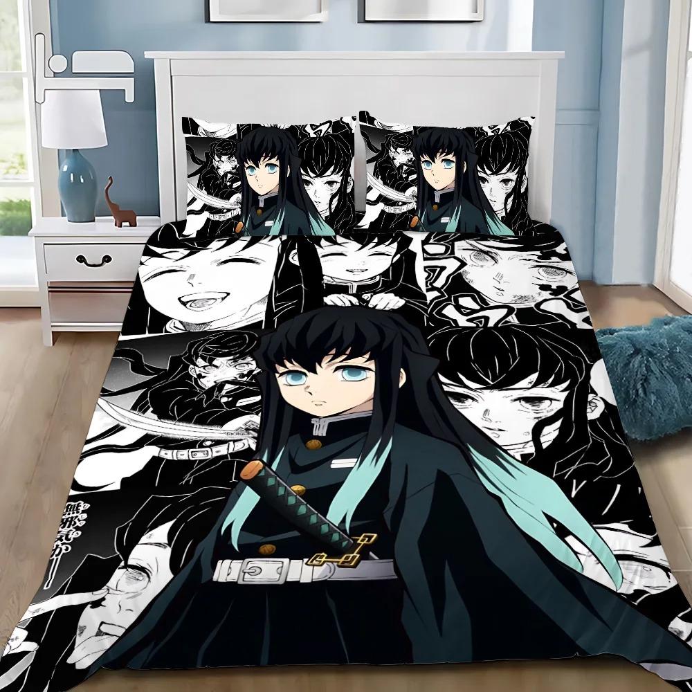Nezuko Kamado Bedding Set Anime Muichiro tokito Duvet Cover Comforter Bed Linen Single Twin Full Queen Size Kids Girl Boys Gift 135x200cm