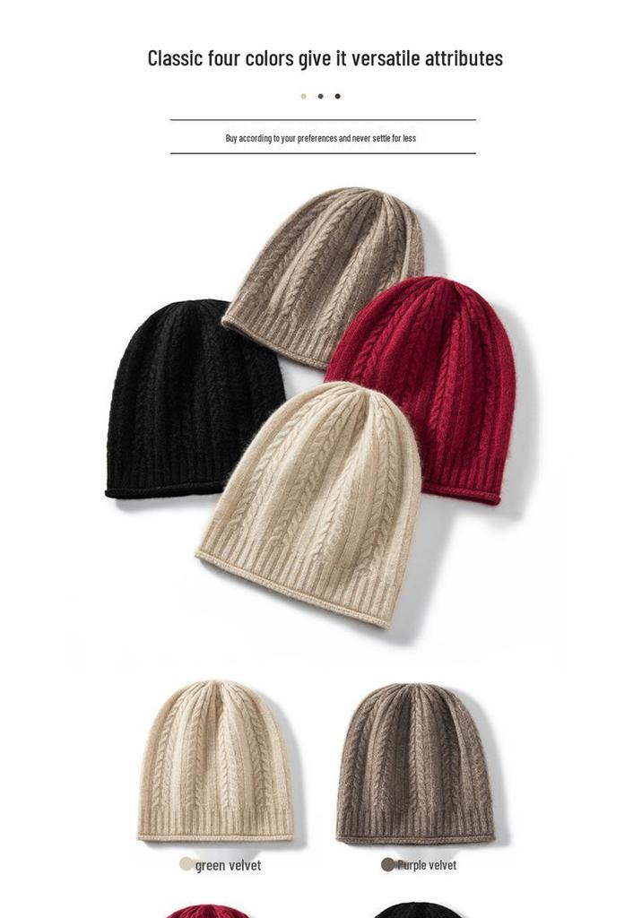 Unisex Cashmere Winter Cable Knit Hat - Soft Headwrap for Cold Weather