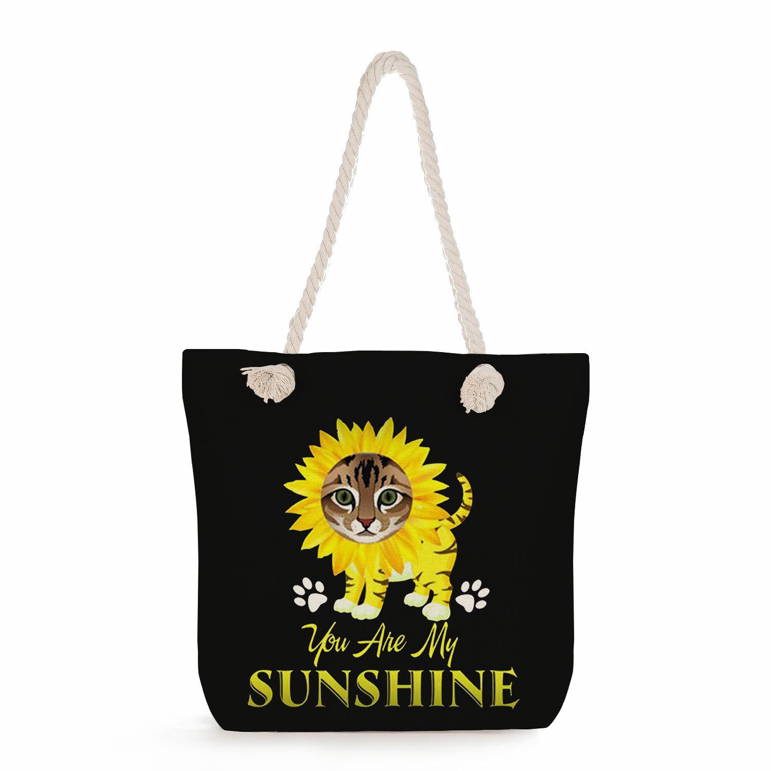 Cat print thick rope single-shoulder beach bag 7266 KTB