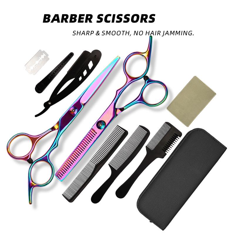 Colorful 6-Inch Stainless Steel Hairdressing Scissors Set: Straight and Thinning Shears