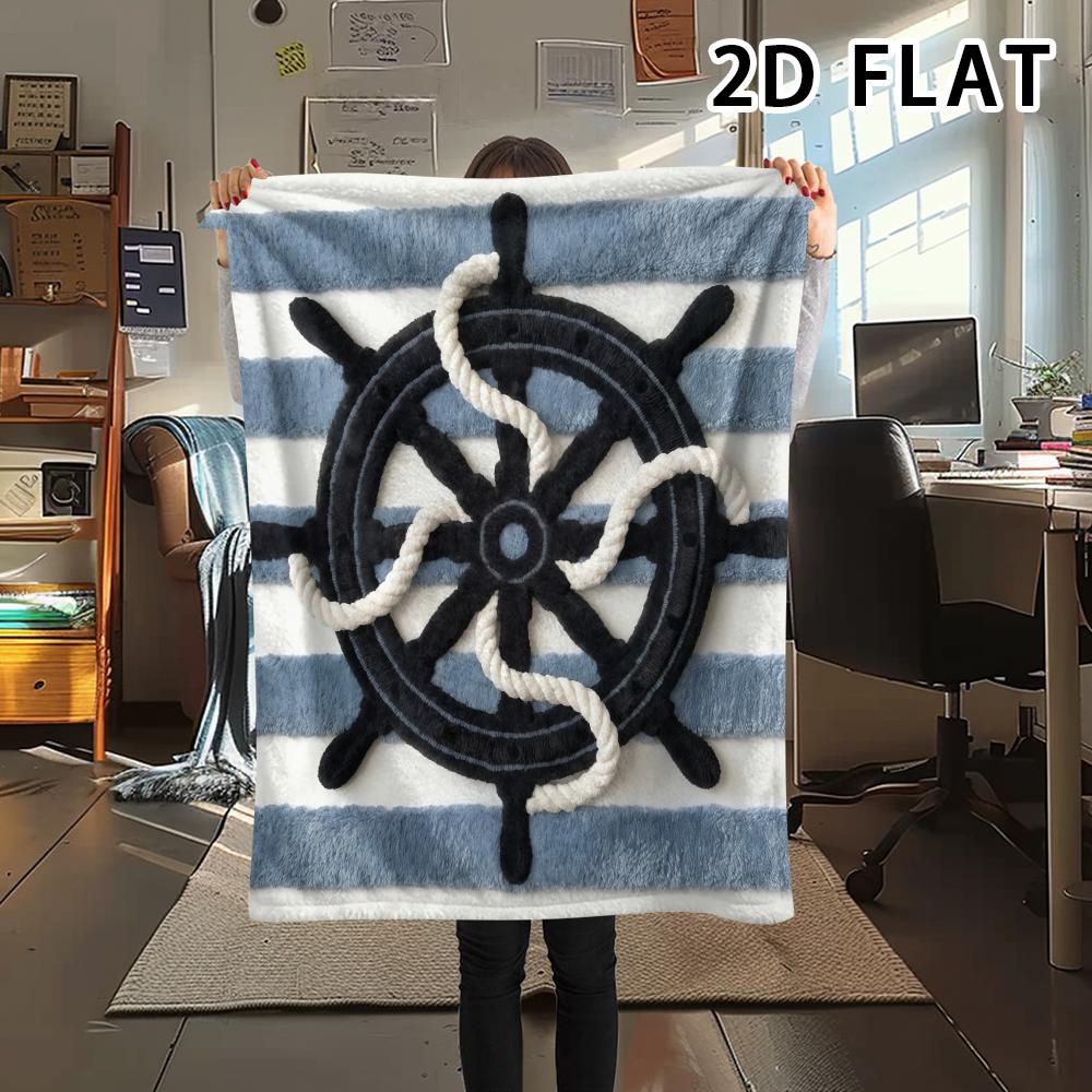 1Pc 2D FLAT Red Stripe Marine Print Flannel Blanket,High quality Comfortable for All Seasons,Home Decor,Warmth and Comfort,Perfect for Christmas Gifts