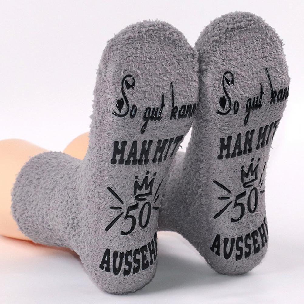 1 Pair Women Winter Socks Letter Print Mid-tube Thick Coral Fleece Keep Warm Floor Socks Anti-slip Knitted Daily Wear Sport Sock