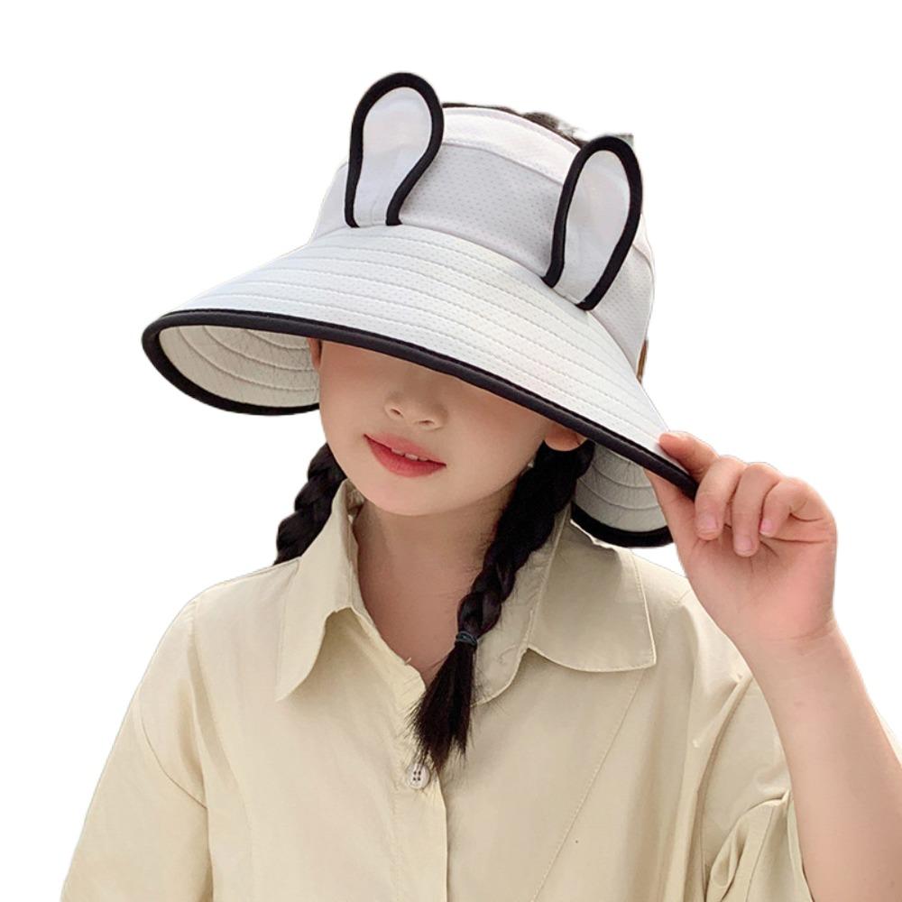 

Солнцезащитная шляпа с кроличьими ушками и открытым верхом, в корейском стиле, детская шляпа для защиты от солнца, милая детская шляпа-рыбак, весна белый